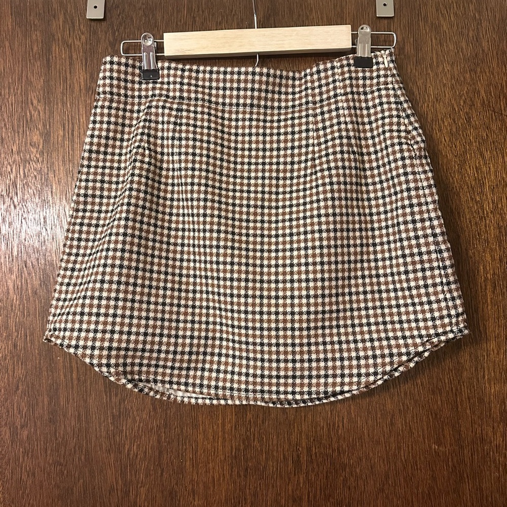 Brown Checkered Mini Skirt